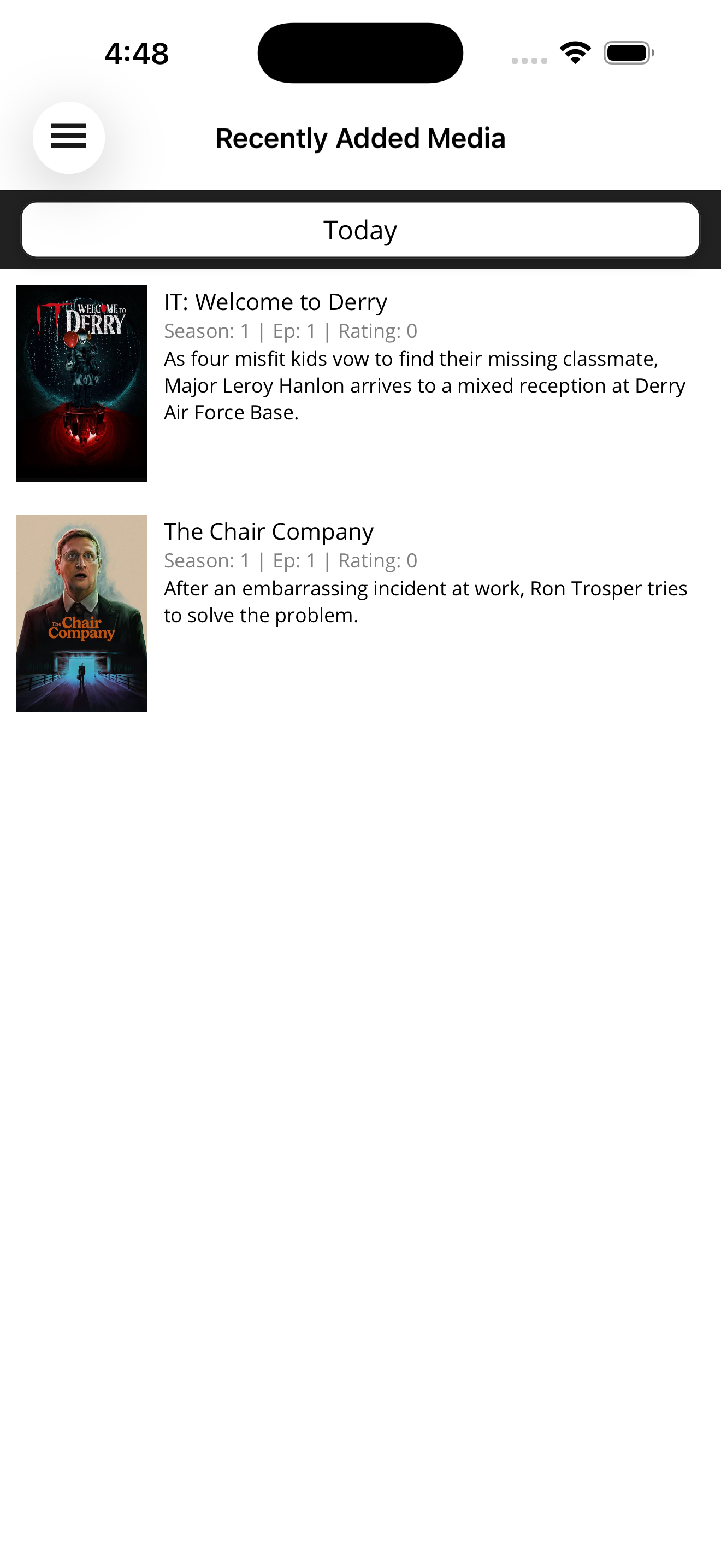 Recently Added Media screen