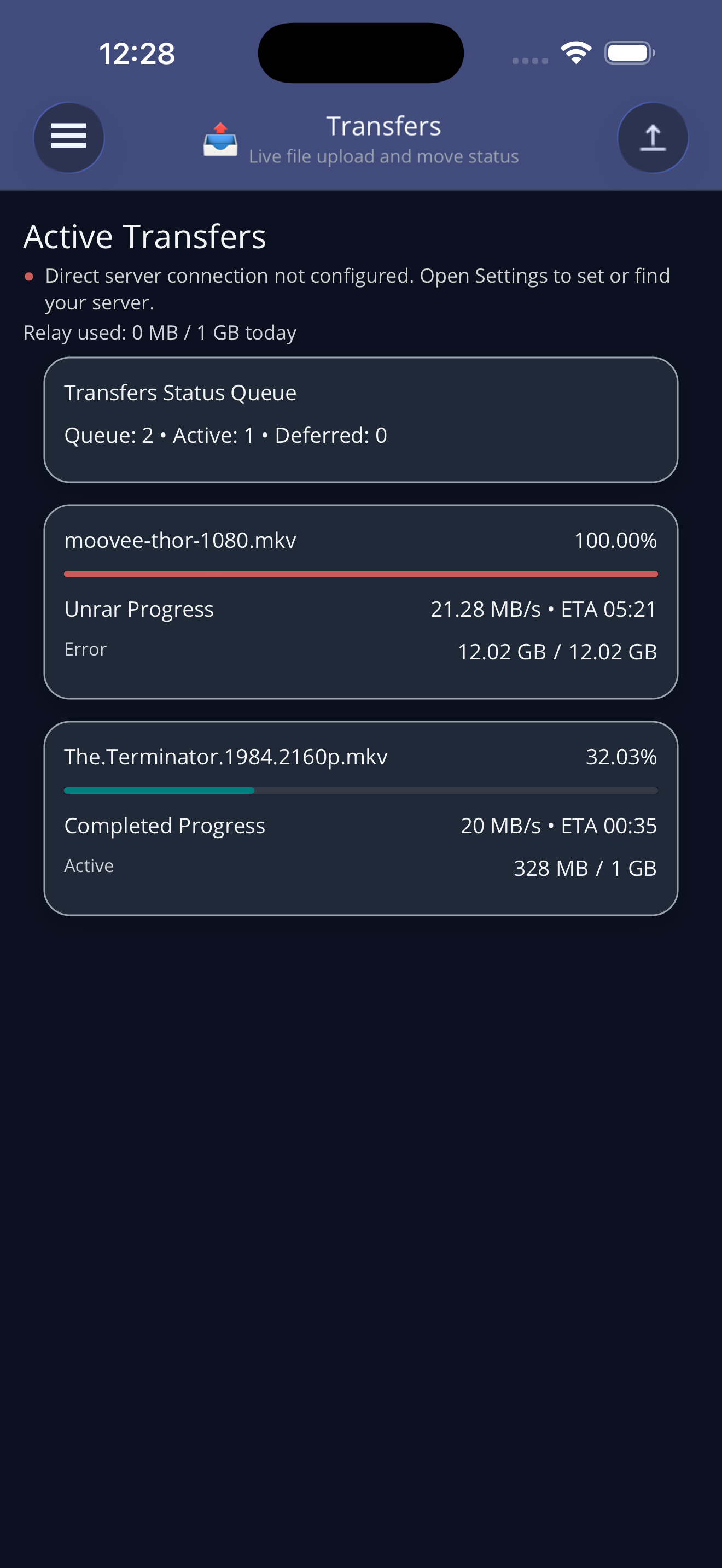Media Transfers screen